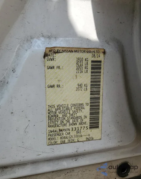 2015 Nissan Altima 2.5 from USA, damaged, VIN 1N4AL3APXFN331775